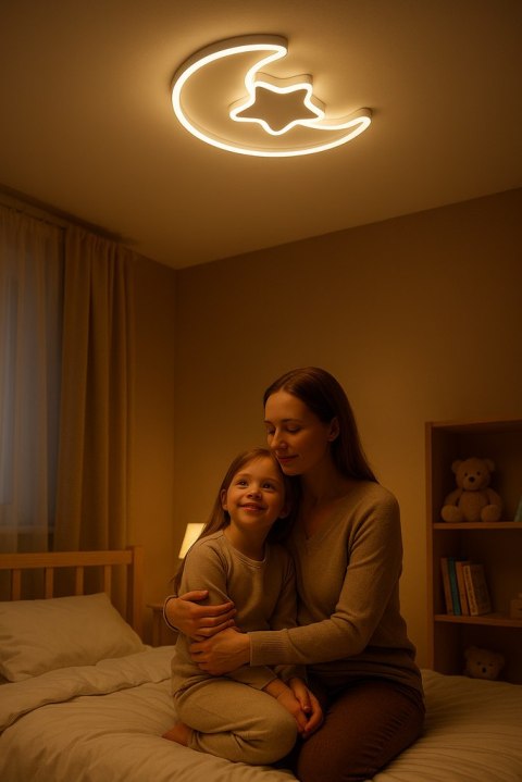 Lampa LED sufitowa plafon do pokoju dziecięcego ściemniana + pilot księżyc biała