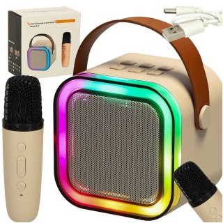 Zestaw do karaoke głośnik Bluetooth mikrofon USB LED beżowy